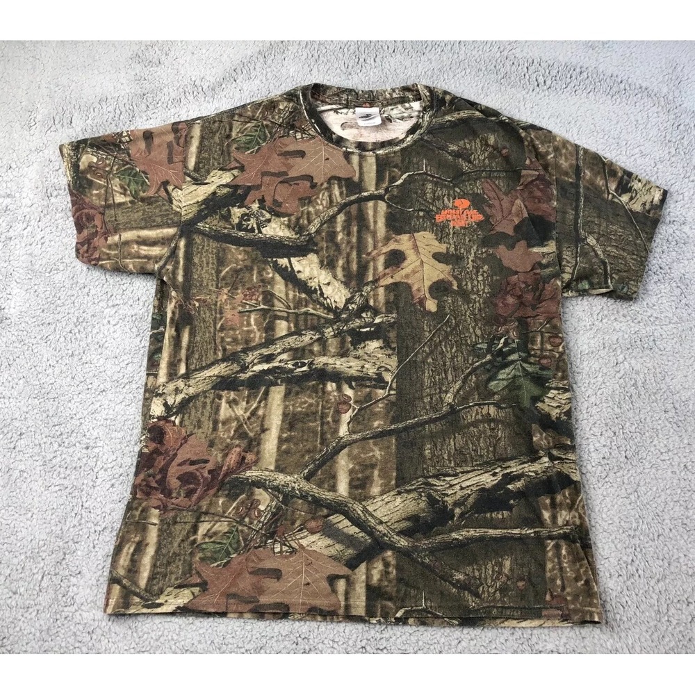 Mossy Oak Break-Up Infinity Shirt Men L Brown Jungle Print Short Sleeve Pullover